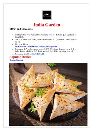 5% Off - India Garden Menu - indian restaurant robina, Qld