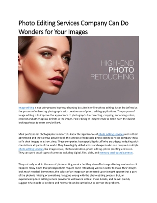 Photo Editing Services Company Can Do Wonders for Your Images