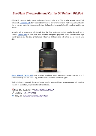 Buy Plant Therapy Almond Carrier Oil Online OilyPod