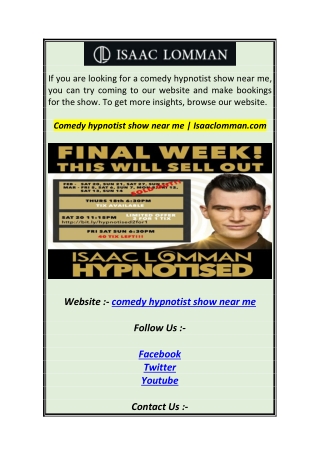 Comedy hypnotist show near me  Isaaclomman.com