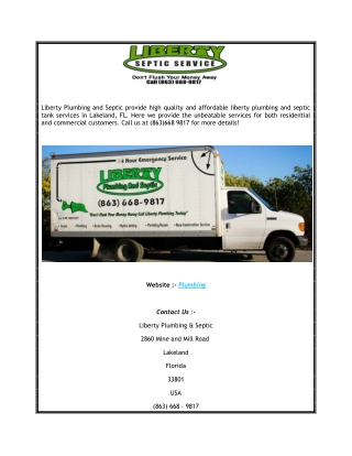 Liberty Plumbing and Septic Tank Services in Lakeland, FL