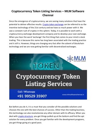 Cryptocurrency Token Listing Services - MLM Software Chennai