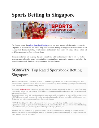 Sportsbook Betting Singapore by SG88WIN