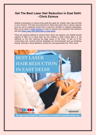 Get The Best Laser Hair Reduction in East Delhi - Clinic Eximus