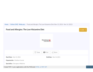 Food and Allergies- The Low Histamine Diet, Webcast