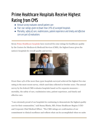 Prime Healthcare Hospitals Receive Highest Rating from CMS