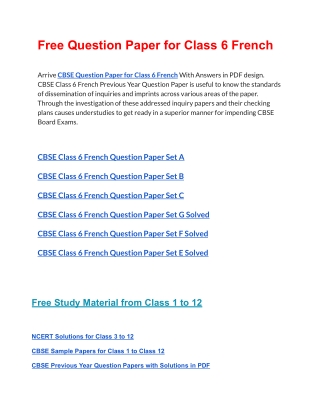 CBSE Question Papers Class 6 French PDF Solutions Download