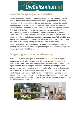 Vakantiewoning kopen in Nederland