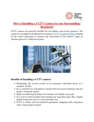 How is Installing a CCTV Camera in your Surroundings Beneficial?