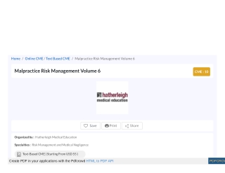Malpractice Risk Management Volume 6, Text Based CME