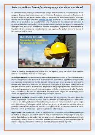 Jaderson de Lima- Precauções de segurança a ter durante as obras!