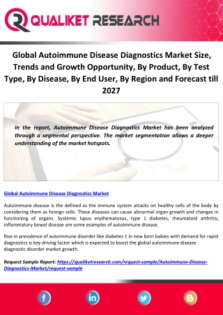 Global Autoimmune Disease Diagnostics Market Size, Trends and Growth Opportunity, By Product, By Test Type, By Disease,