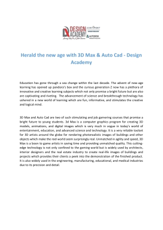 Herald the new age with 3D Max - Design Academy