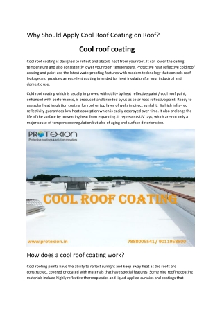 Why Should Apply Cool Roof Coating on Roof?