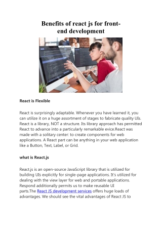 Benefits of react js for fron ent developemnt
