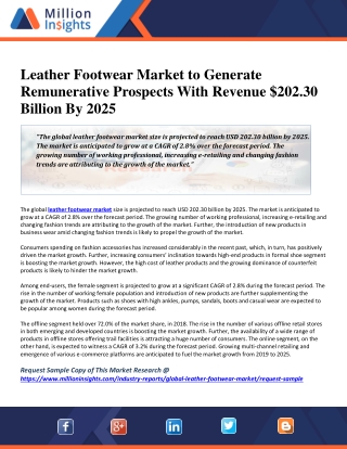 Leather Footwear Market to Generate Remunerative Prospects With Revenue $202.30 Billion By 2025