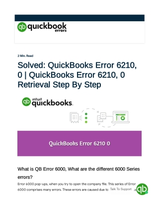 (1-877-323-5303) How to Fix QuickBooks Error 6210 Status Code 0?