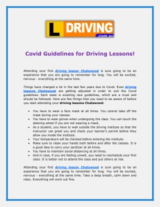 Covid Guidelines for Driving Lessons