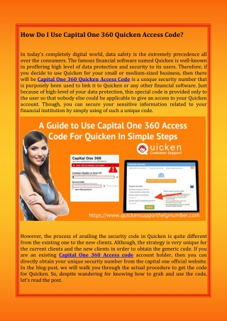How Do I Use Capital One 360 Quicken Access Code