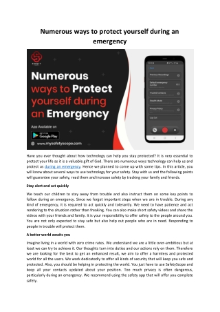 Numerous ways to protect yourself during an emergency