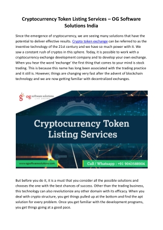 Cryptocurrency Token Listing Services - OGSS