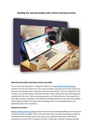 Seeking the assured quality with online tutoring services