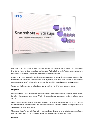 What are the differences between Snapshots and Backup in Virtual Machines?