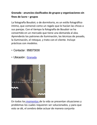 Granada - anuncios clasificados de grupos y organizaciones sin fines de lucro –