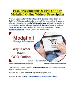 Fast, Free Shipping & 10% Off Buy Modafinil Online Without Prescription & Cash o