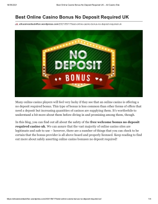Best Online Casino Bonus No Deposit Required UK