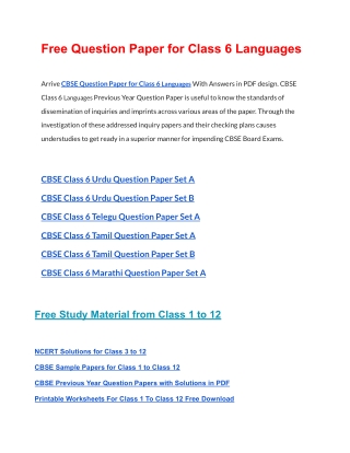 CBSE Question Papers Class 6 Languages PDF Solutions Download