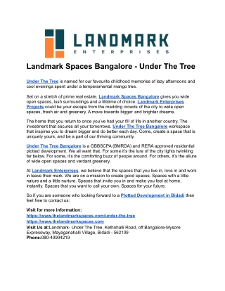 Landmark Spaces Bangalore - Under The Tree