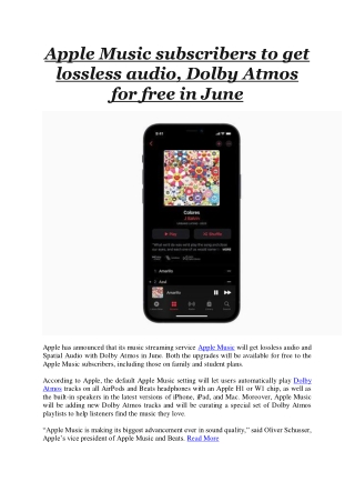 Apple Music subscribers to get lossless audio, Dolby Atmos for free in June