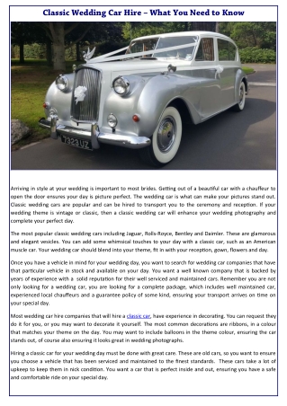 Classic Wedding Car Hire What You Need to Know