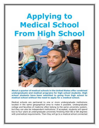 Applying to Medical School From High School