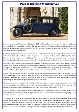 Pros OF Hiring A Wedding Car