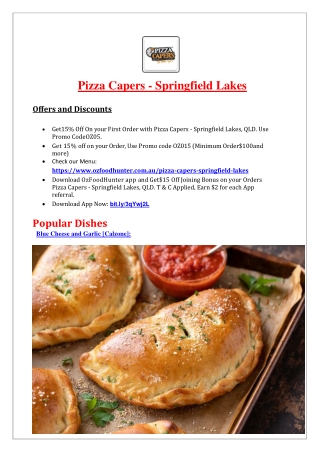 15% Off - Pizza Capers Restaurant Menu - Springfield Lakes QLD.