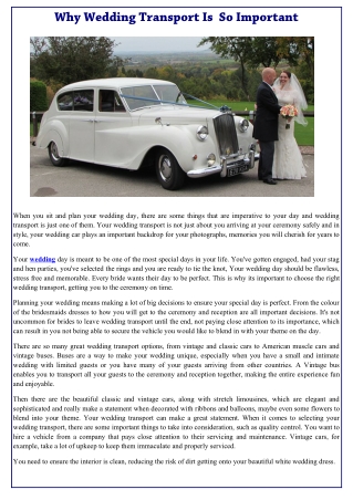 Why Wedding Transport Is  So Important
