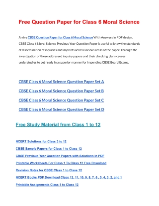 CBSE Question Papers Class 6 Moral Science PDF Solutions Download