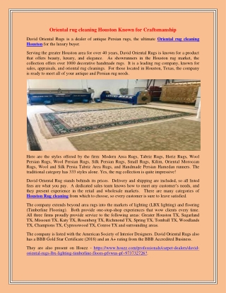 Oriental rug cleaning Houston Known for Craftsmanship