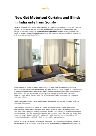 Now Get Motorised Curtains and Blinds in India only from Somfy