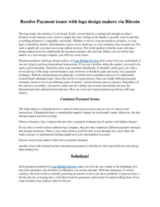 Resolve Payment issues with logo design makers via Bitcoin