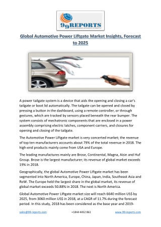 Global Automotive Power Liftgate Market Insights, Forecast to 2025