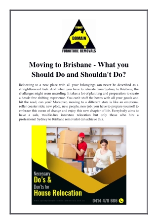 Moving to Brisbane - What you Should Do and Shouldn't Do?