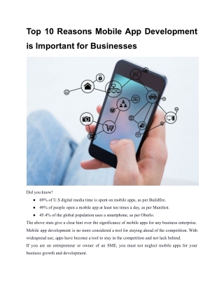 Top 10 Reasons Mobile App Development is Important for Businesses