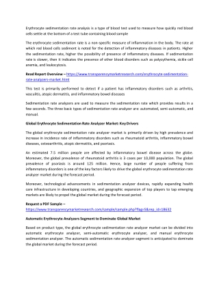 Erythrocyte Sedimentation Rate Analyzer Market Prospects and Growth Assessment
