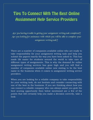 Tips To Connect With The Best Online Assignment Help Service Providers