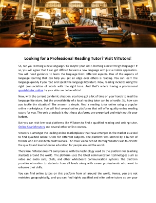 Looking for a Professional Reading Tutor Visit ViTutors