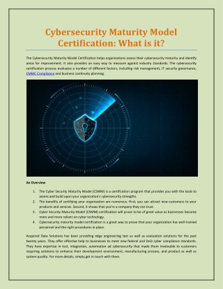 Cybersecurity Maturity Model Certification: What is it?