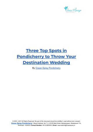Three Top Spots in Pondicherry to Throw Your Destination Wedding